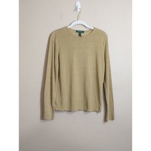 Lauren Ralph Lauren Womens Metallic Shirt Sz Petite L Gold Sparkly Party Holiday